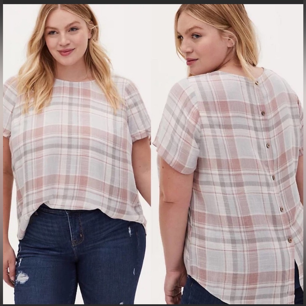 Torrid Light Pink And Gray Plaid Blouse, Torrid 4